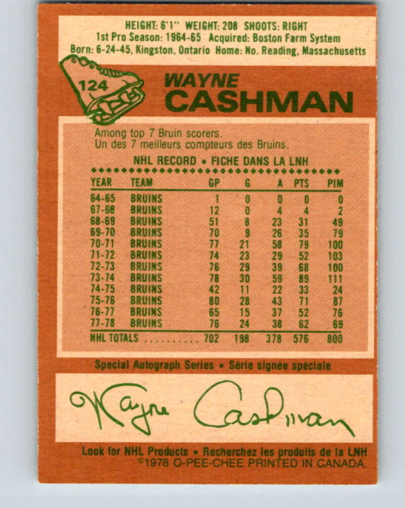 1978-79 O-Pee-Chee #124 Wayne Cashman  Boston Bruins  V22655