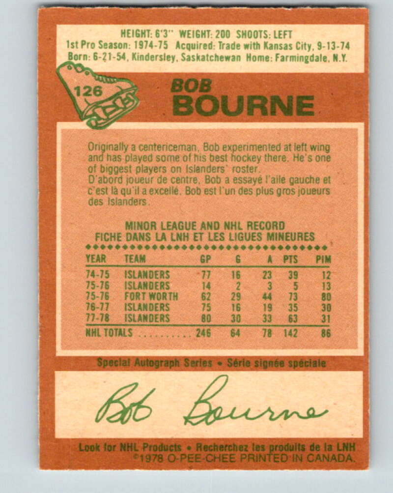 1978-79 O-Pee-Chee #126 Bob Bourne  New York Islanders  V22671