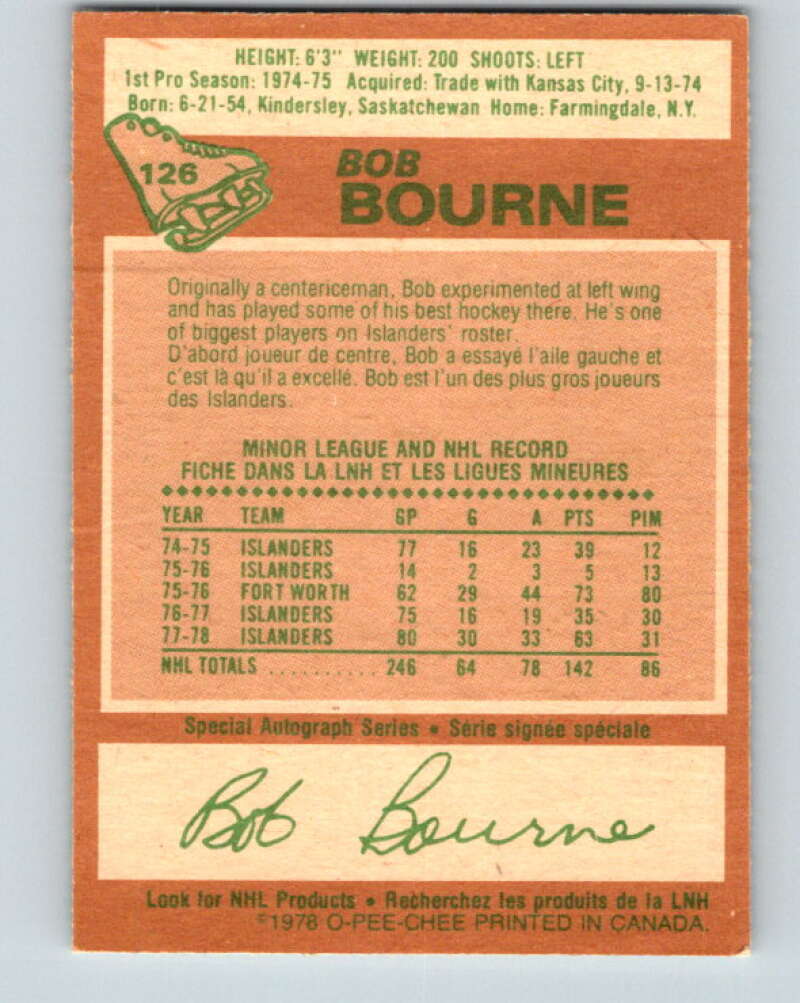 1978-79 O-Pee-Chee #126 Bob Bourne  New York Islanders  V22672