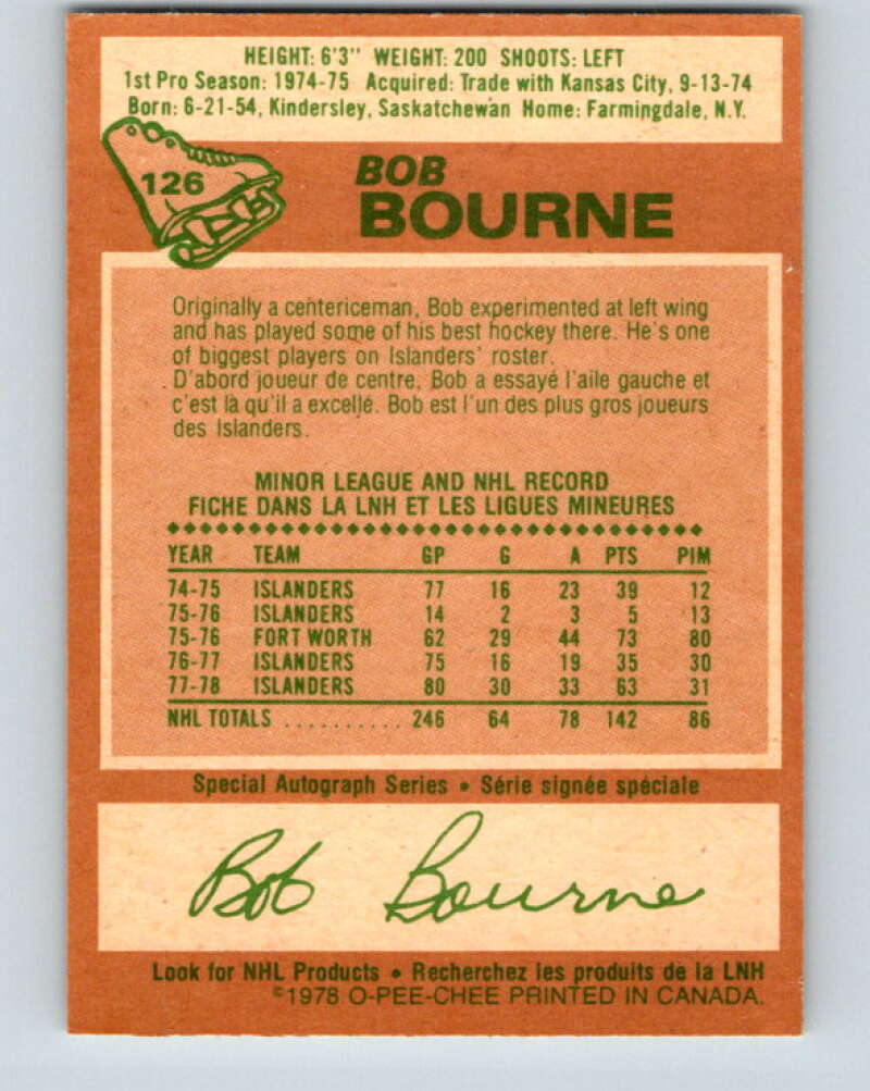1978-79 O-Pee-Chee #126 Bob Bourne  New York Islanders  V22673