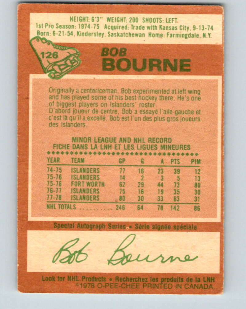 1978-79 O-Pee-Chee #126 Bob Bourne  New York Islanders  V22678