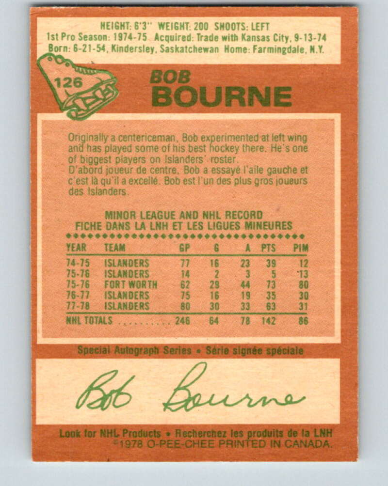 1978-79 O-Pee-Chee #126 Bob Bourne  New York Islanders  V22679