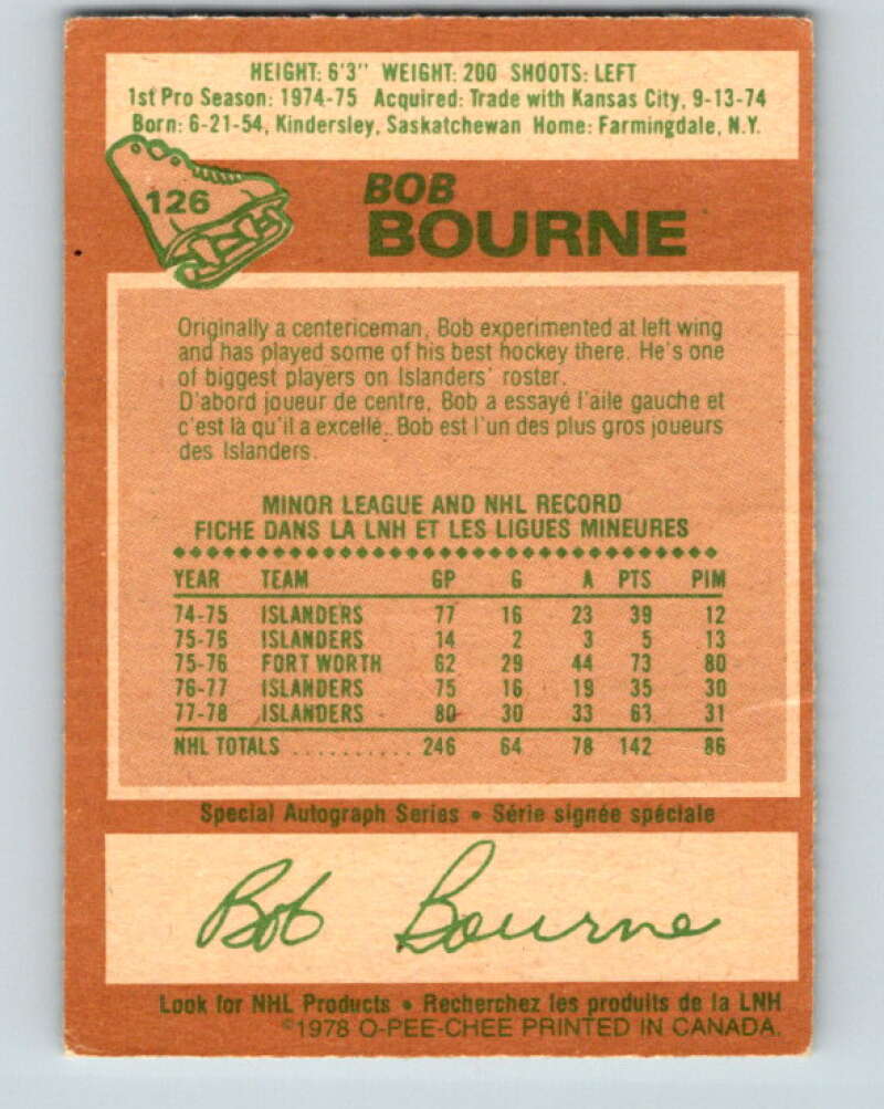1978-79 O-Pee-Chee #126 Bob Bourne  New York Islanders  V22680