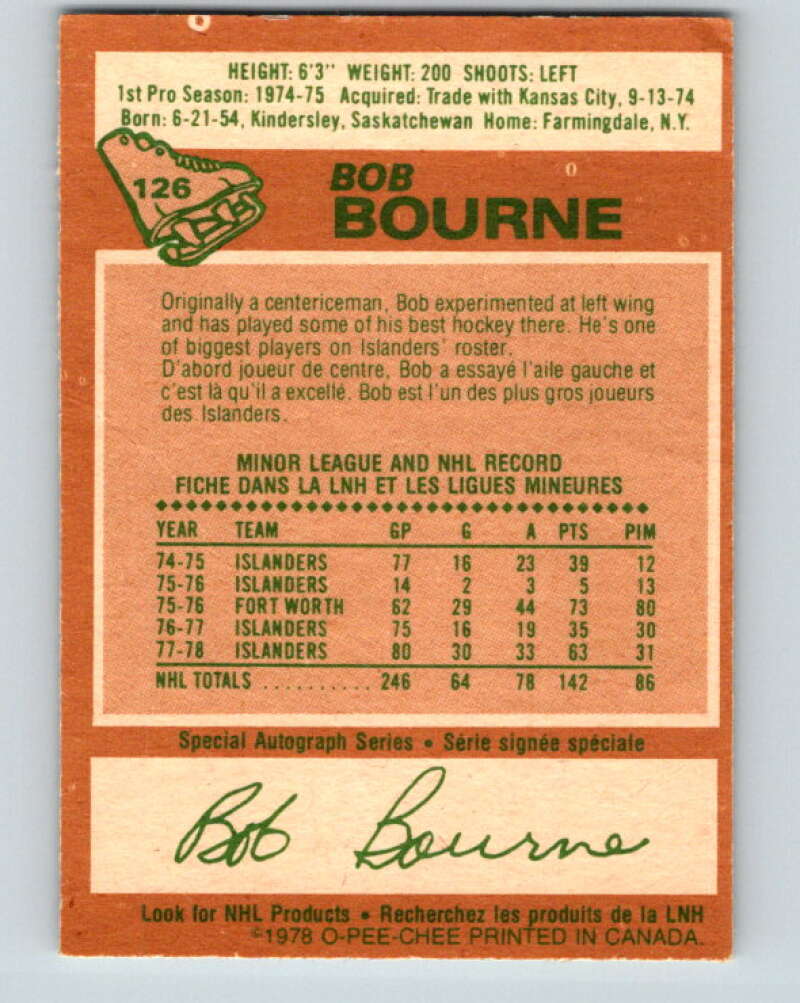 1978-79 O-Pee-Chee #126 Bob Bourne  New York Islanders  V22683