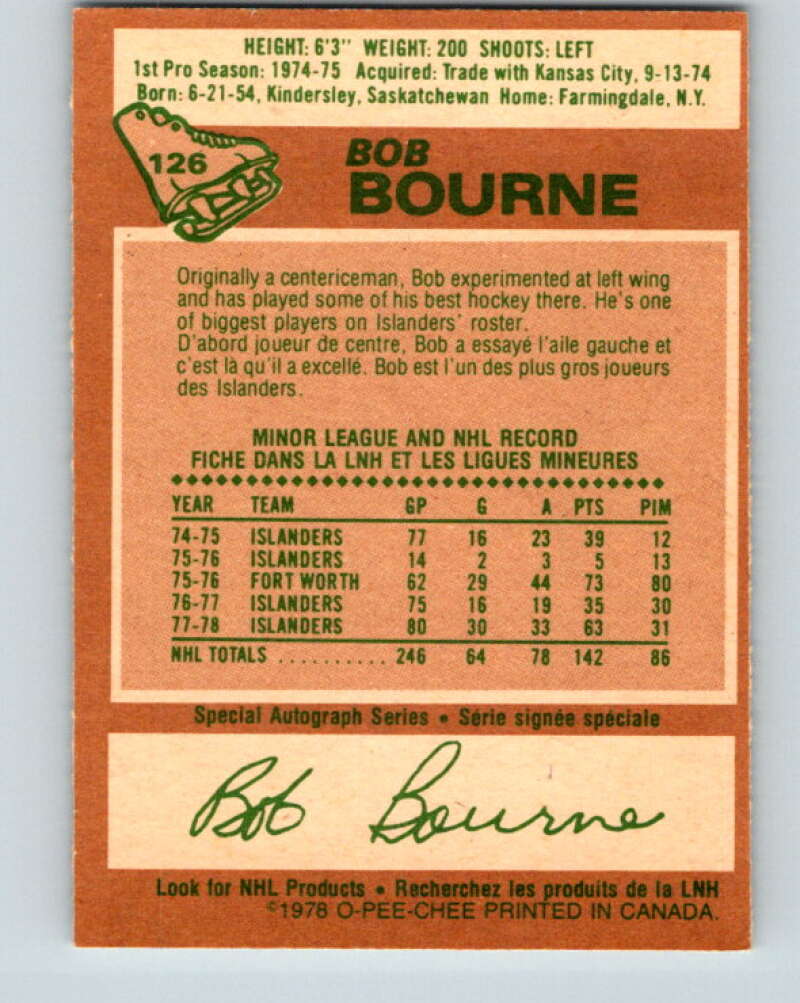 1978-79 O-Pee-Chee #126 Bob Bourne  New York Islanders  V22687