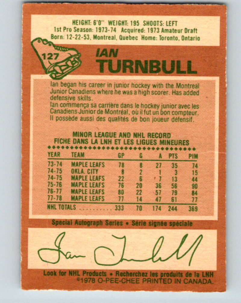 1978-79 O-Pee-Chee #127 Ian Turnbull  Toronto Maple Leafs  V22690