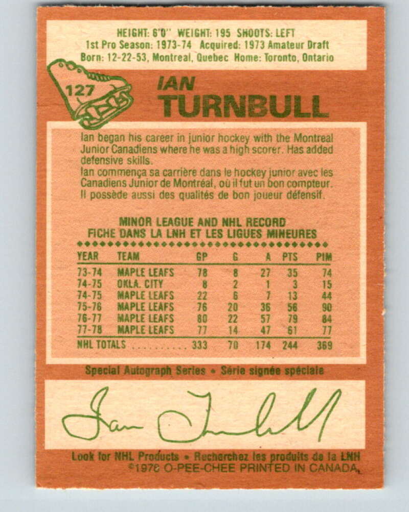 1978-79 O-Pee-Chee #127 Ian Turnbull  Toronto Maple Leafs  V22691