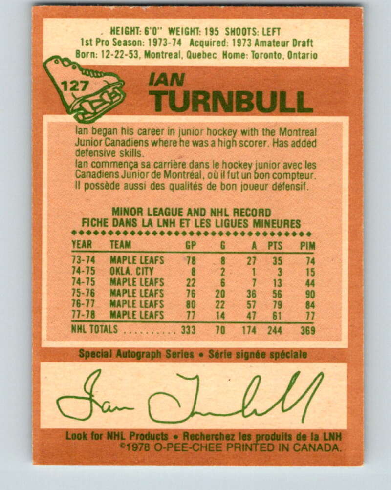 1978-79 O-Pee-Chee #127 Ian Turnbull  Toronto Maple Leafs  V22692