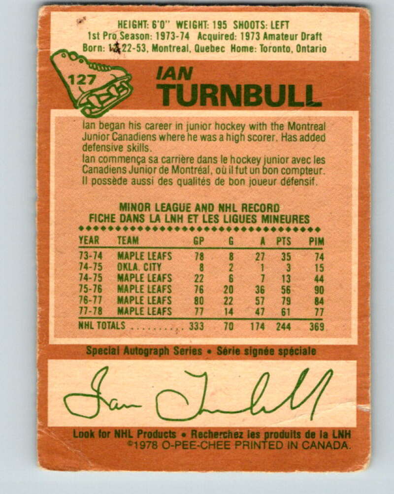 1978-79 O-Pee-Chee #127 Ian Turnbull  Toronto Maple Leafs  V22693