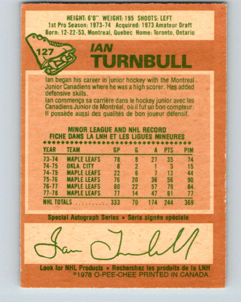 1978-79 O-Pee-Chee #127 Ian Turnbull  Toronto Maple Leafs  V22694