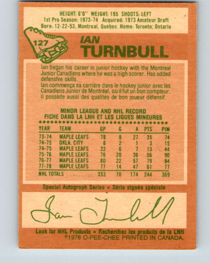 1978-79 O-Pee-Chee #127 Ian Turnbull  Toronto Maple Leafs  V22697