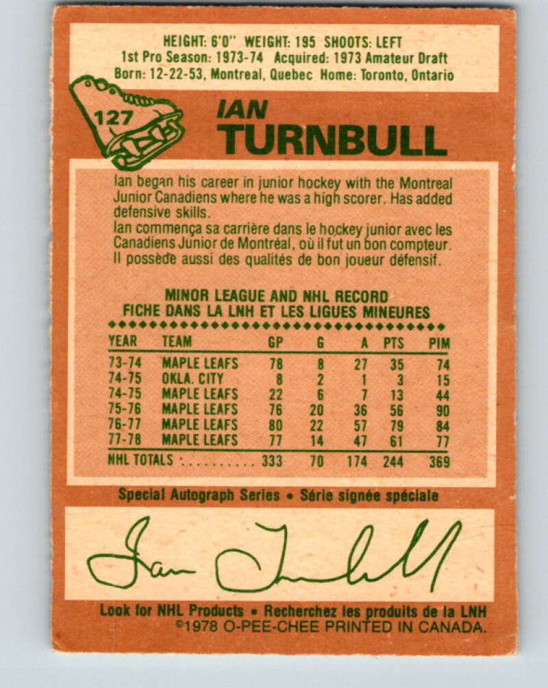 1978-79 O-Pee-Chee #127 Ian Turnbull  Toronto Maple Leafs  V22698