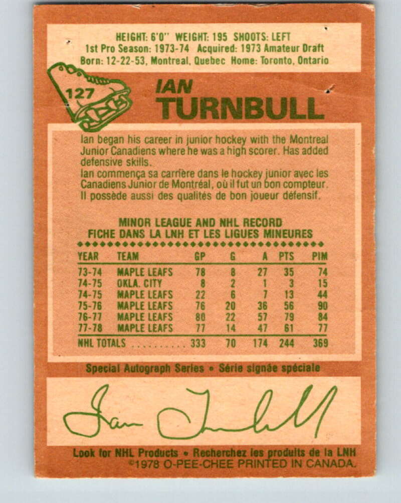 1978-79 O-Pee-Chee #127 Ian Turnbull  Toronto Maple Leafs  V22699