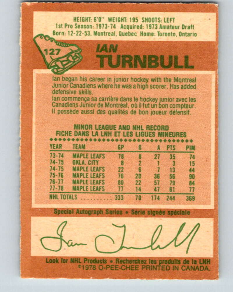 1978-79 O-Pee-Chee #127 Ian Turnbull  Toronto Maple Leafs  V22700