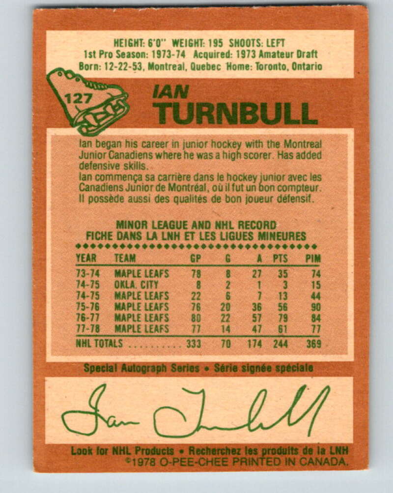 1978-79 O-Pee-Chee #127 Ian Turnbull  Toronto Maple Leafs  V22704