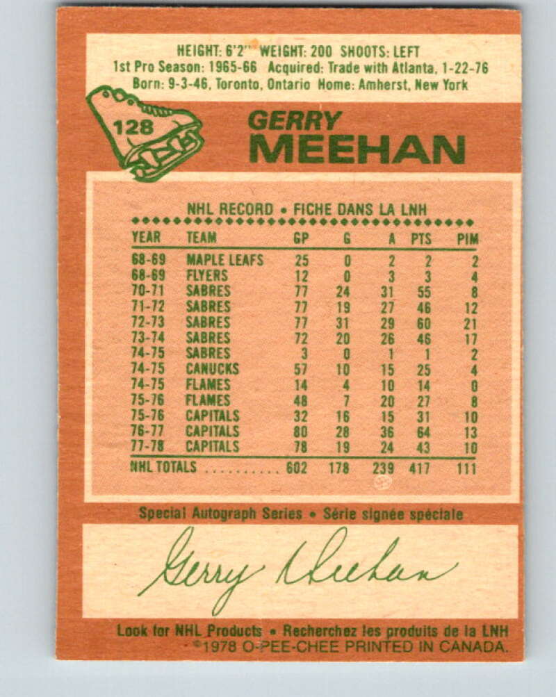 1978-79 O-Pee-Chee #128 Gerry Meehan  Washington Capitals  V22707