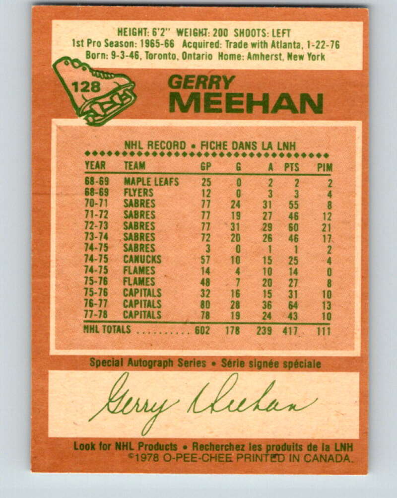 1978-79 O-Pee-Chee #128 Gerry Meehan  Washington Capitals  V22708