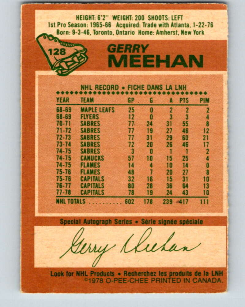 1978-79 O-Pee-Chee #128 Gerry Meehan  Washington Capitals  V22710