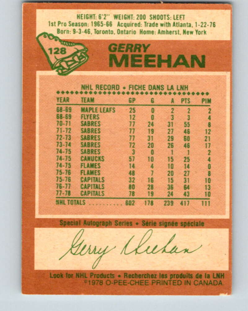 1978-79 O-Pee-Chee #128 Gerry Meehan  Washington Capitals  V22716