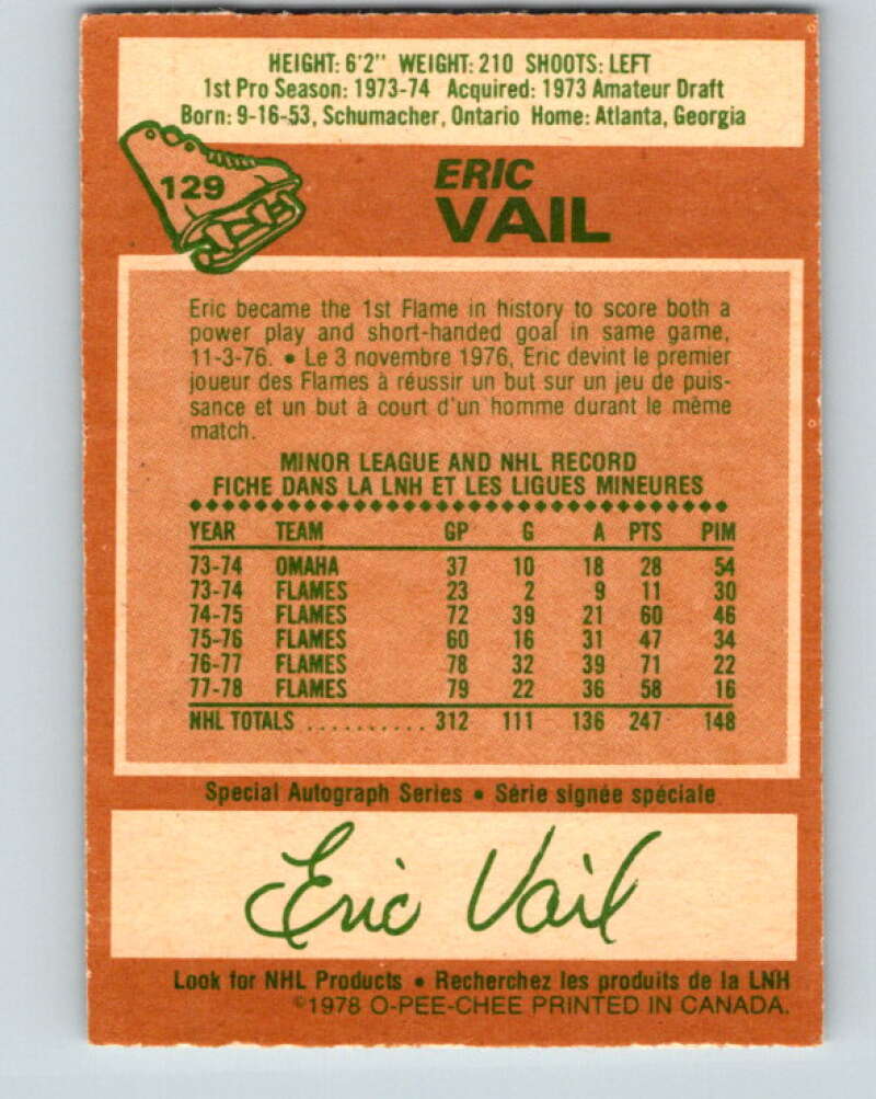 1978-79 O-Pee-Chee #129 Eric Vail  Atlanta Flames  V22720