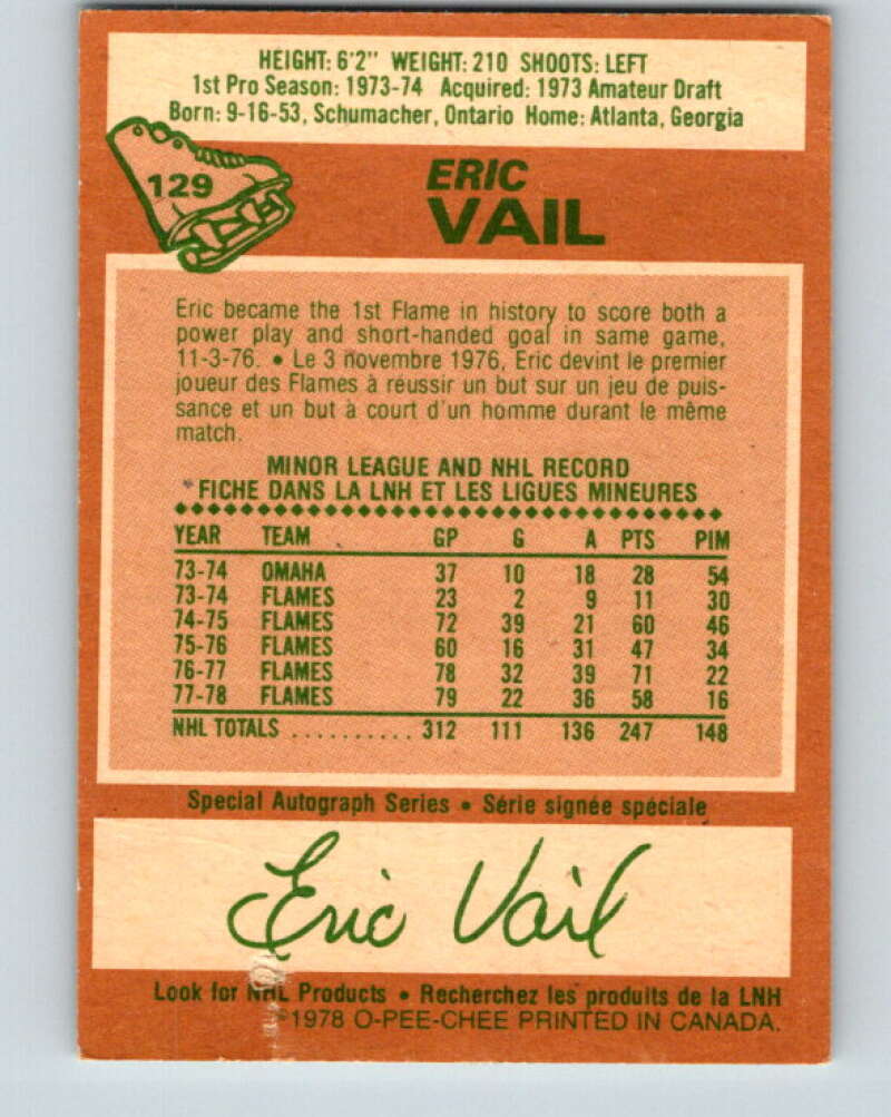 1978-79 O-Pee-Chee #129 Eric Vail  Atlanta Flames  V22724