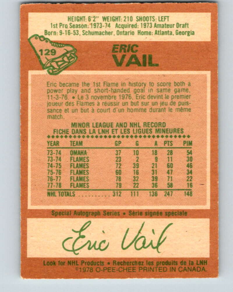 1978-79 O-Pee-Chee #129 Eric Vail  Atlanta Flames  V22725