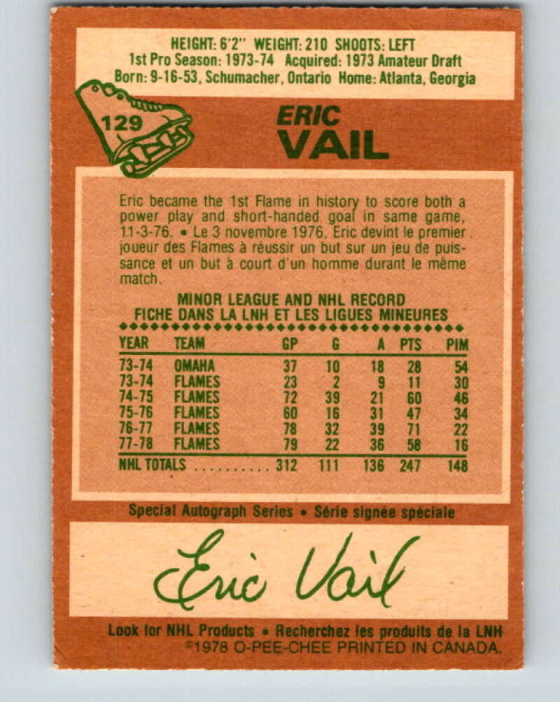 1978-79 O-Pee-Chee #129 Eric Vail  Atlanta Flames  V22726
