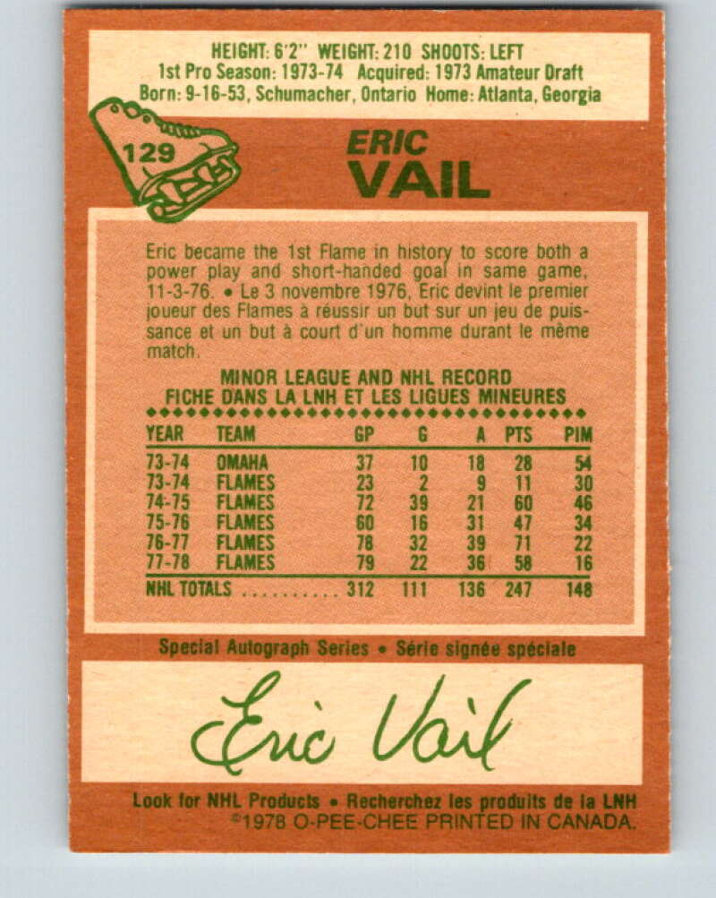 1978-79 O-Pee-Chee #129 Eric Vail  Atlanta Flames  V22727