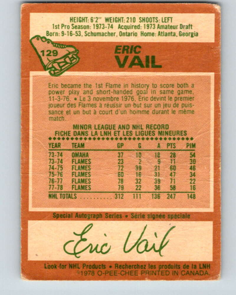 1978-79 O-Pee-Chee #129 Eric Vail  Atlanta Flames  V22728