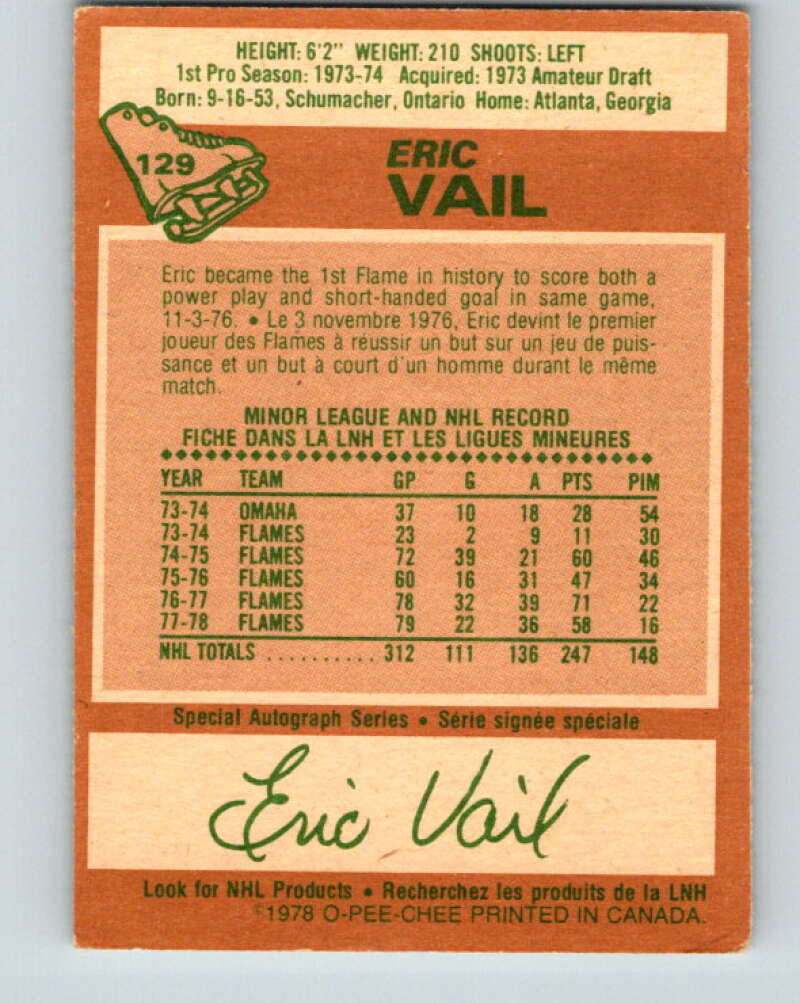 1978-79 O-Pee-Chee #129 Eric Vail  Atlanta Flames  V22729