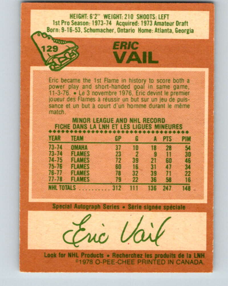 1978-79 O-Pee-Chee #129 Eric Vail  Atlanta Flames  V22732