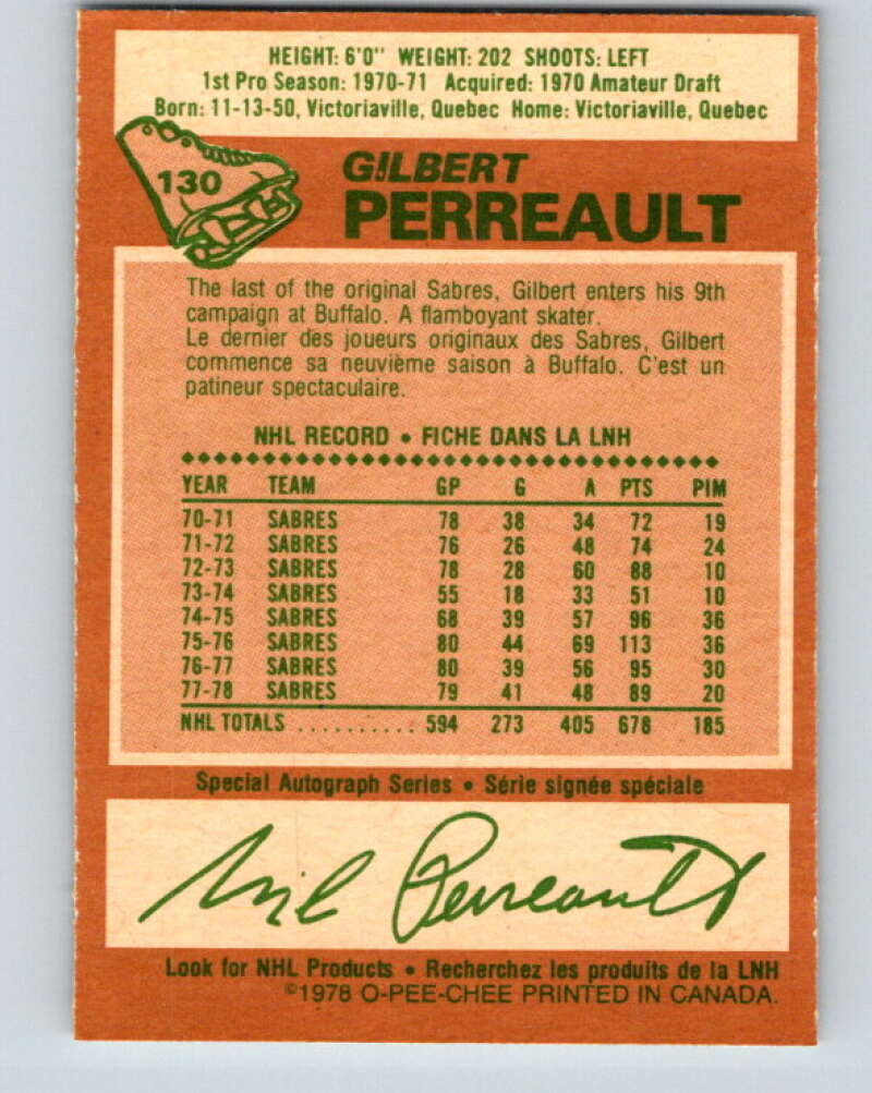 1978-79 O-Pee-Chee #130 Gilbert Perreault  Buffalo Sabres  V22736