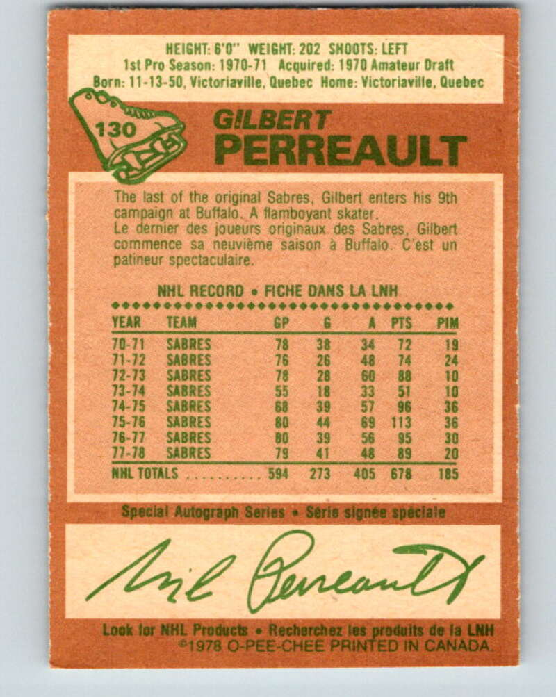 1978-79 O-Pee-Chee #130 Gilbert Perreault  Buffalo Sabres  V22741