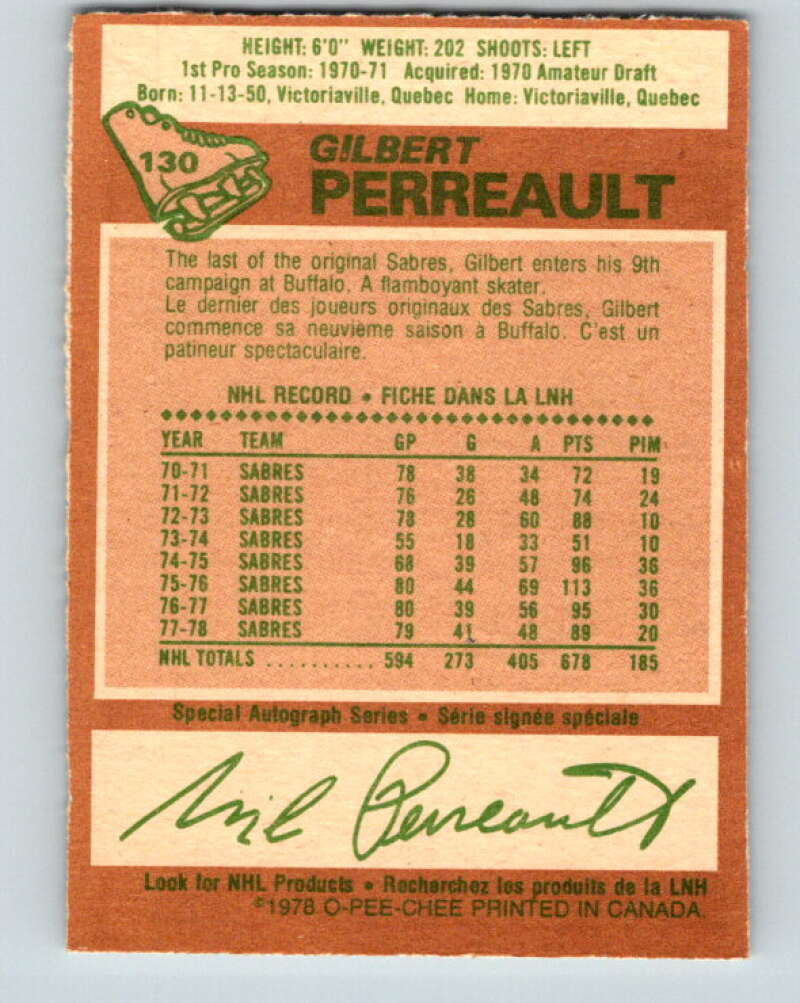 1978-79 O-Pee-Chee #130 Gilbert Perreault  Buffalo Sabres  V22743
