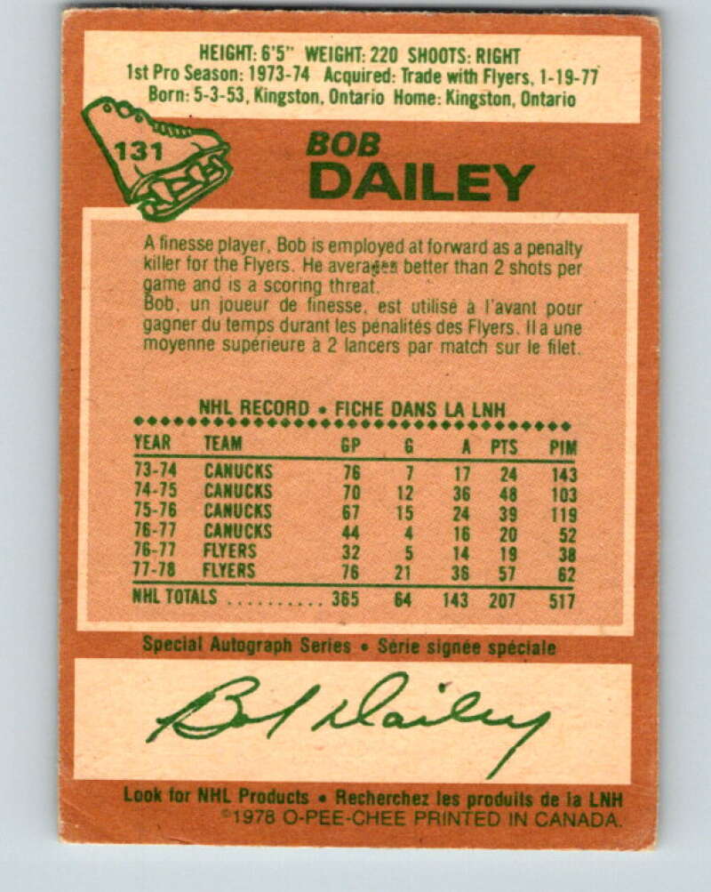 1978-79 O-Pee-Chee #131 Bob Dailey  Philadelphia Flyers  V22752