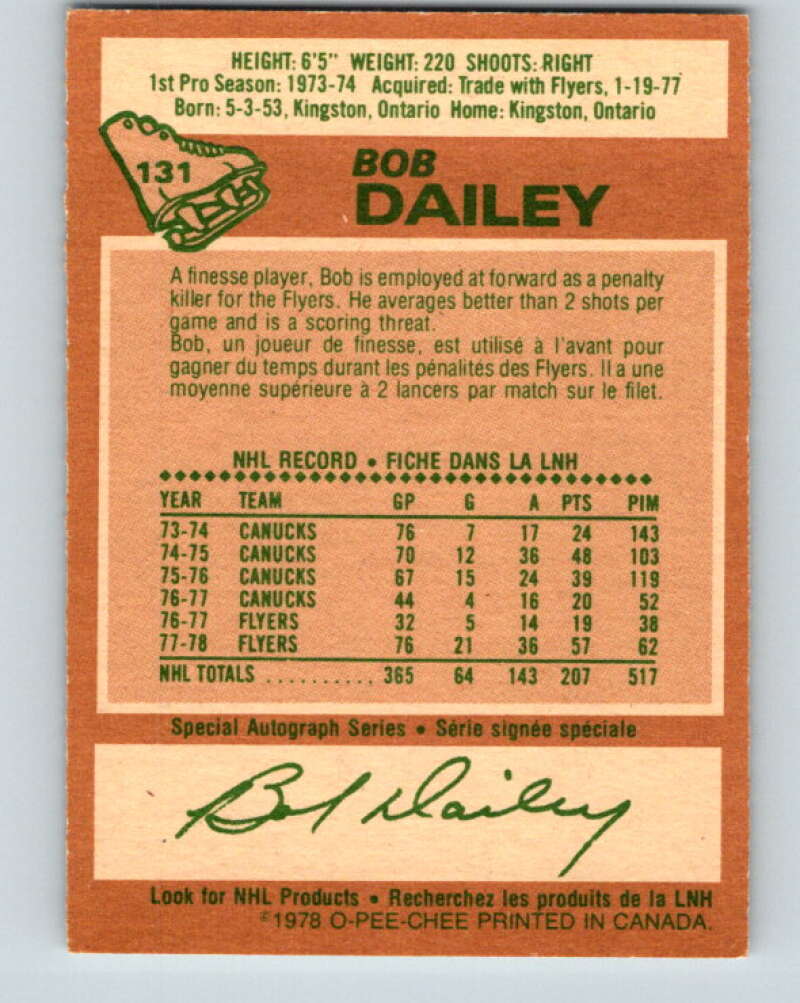 1978-79 O-Pee-Chee #131 Bob Dailey  Philadelphia Flyers  V22754