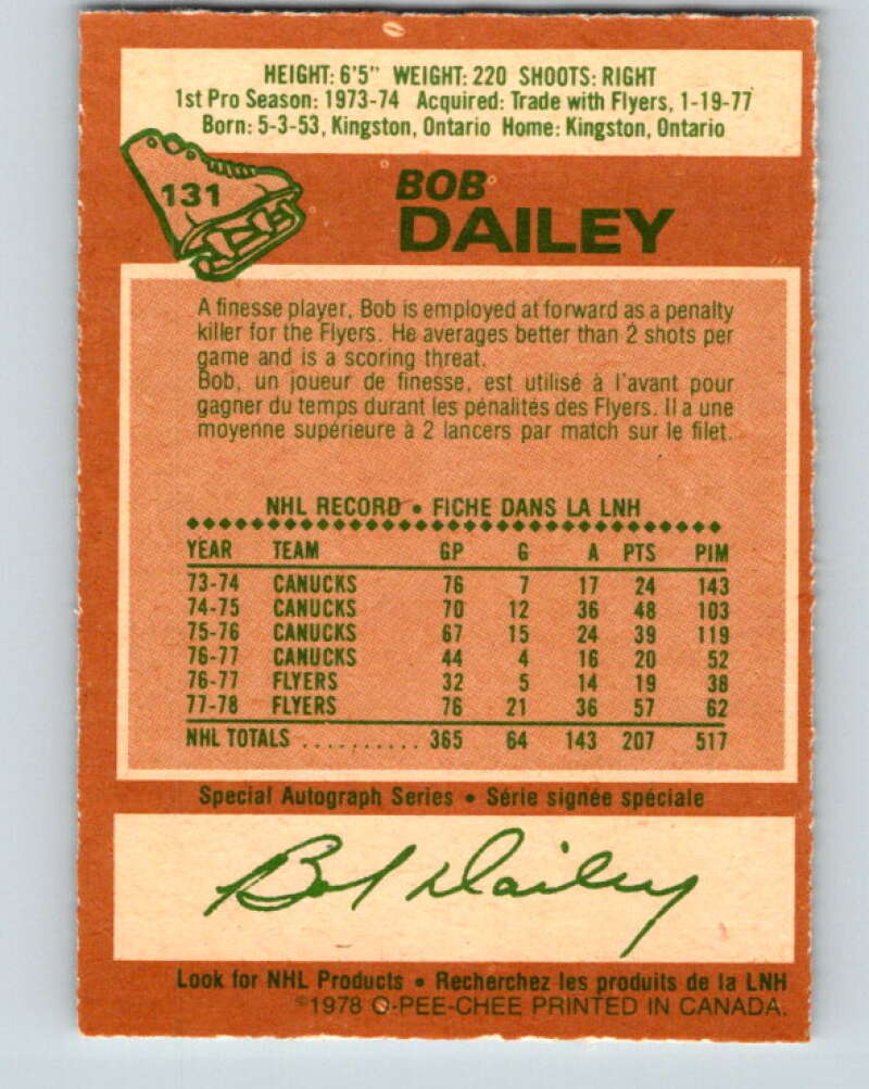1978-79 O-Pee-Chee #131 Bob Dailey  Philadelphia Flyers  V22755