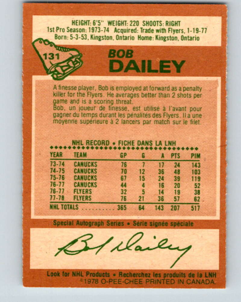 1978-79 O-Pee-Chee #131 Bob Dailey  Philadelphia Flyers  V22757