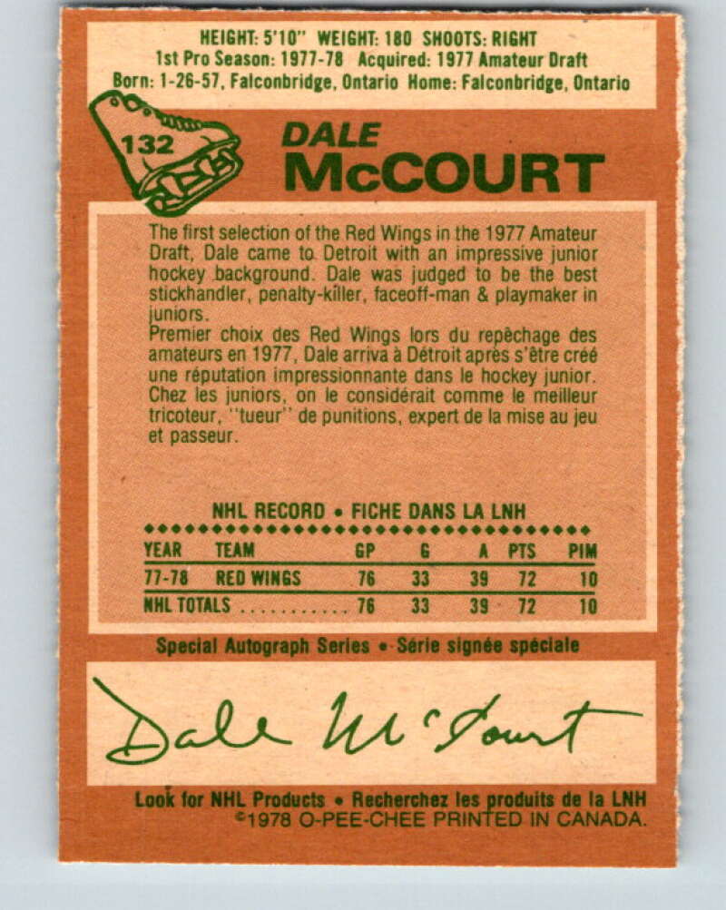 1978-79 O-Pee-Chee #132 Dale McCourt RC Rookie Red Wings  V22759