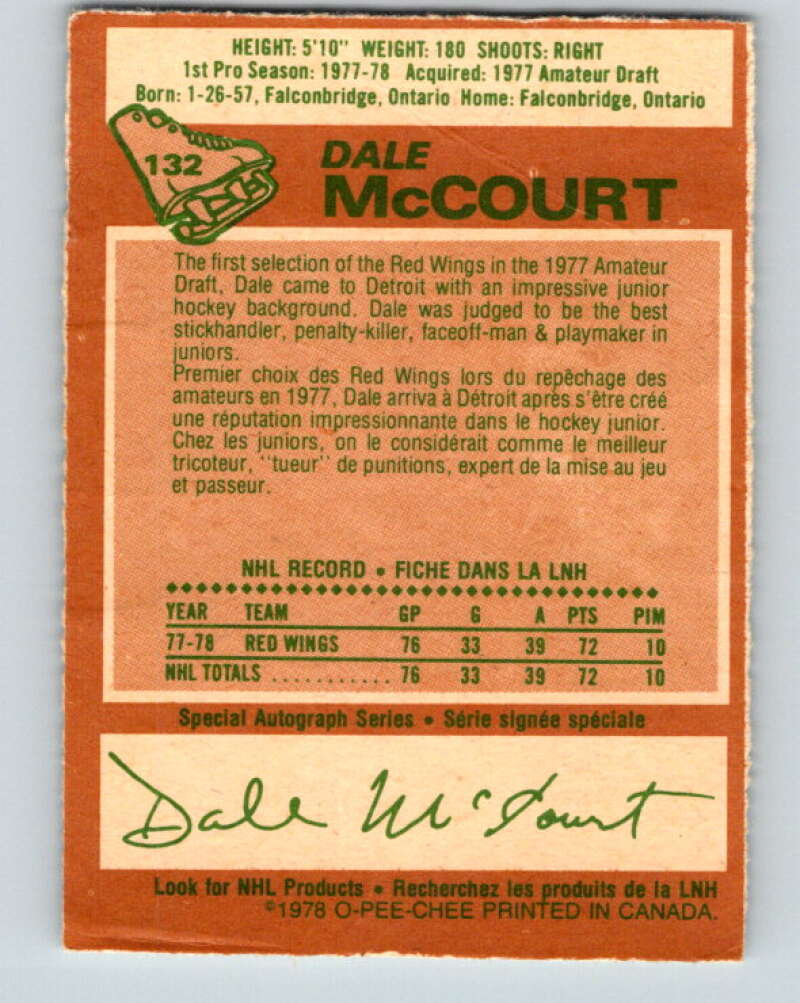 1978-79 O-Pee-Chee #132 Dale McCourt RC Rookie Red Wings  V22762