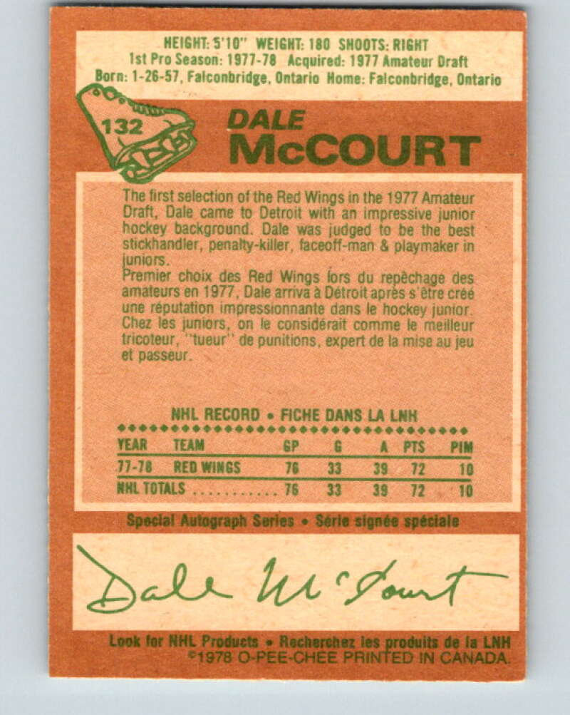 1978-79 O-Pee-Chee #132 Dale McCourt RC Rookie Red Wings  V22764