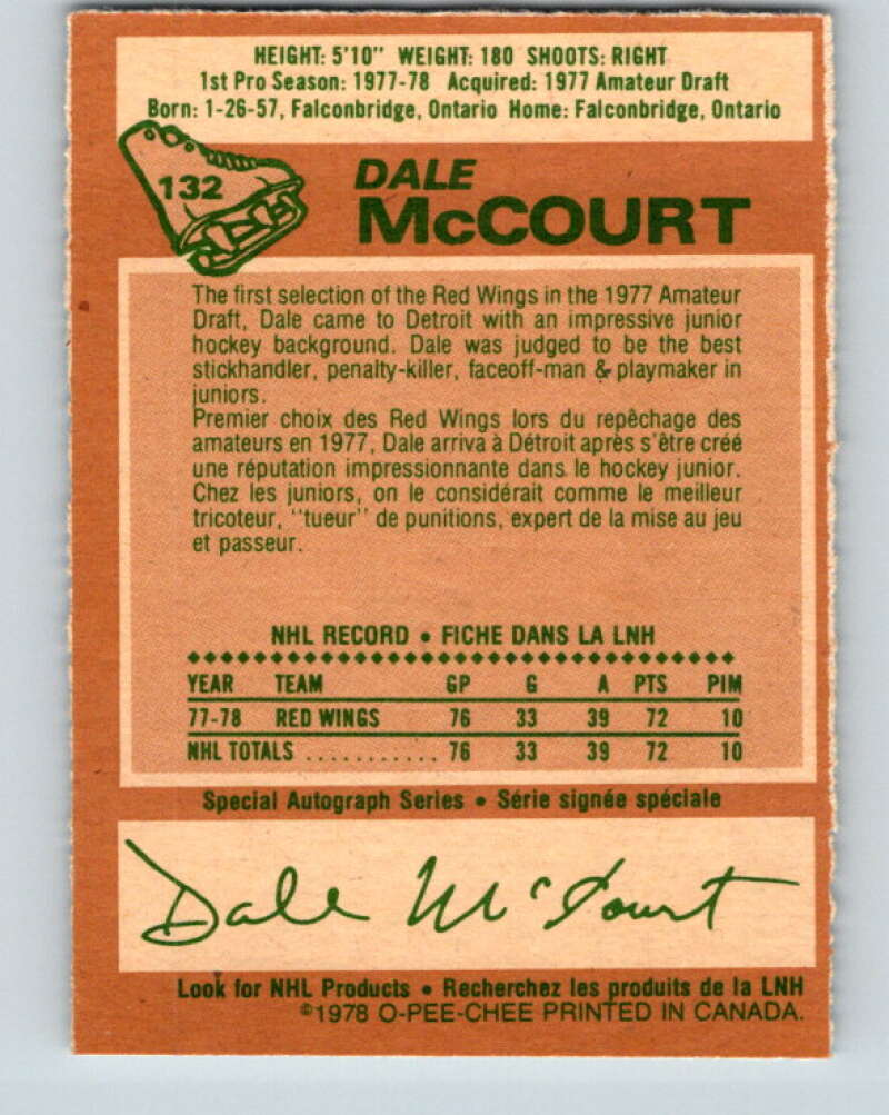 1978-79 O-Pee-Chee #132 Dale McCourt RC Rookie Red Wings  V22766