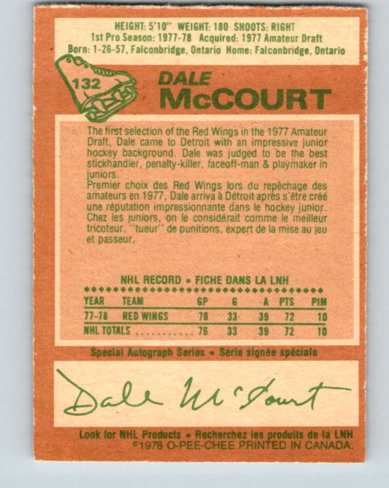 1978-79 O-Pee-Chee #132 Dale McCourt RC Rookie Red Wings  V22767