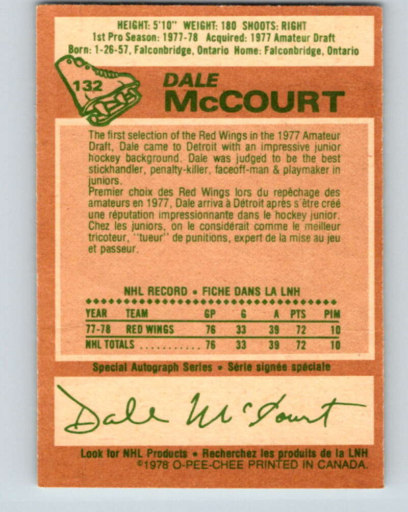 1978-79 O-Pee-Chee #132 Dale McCourt RC Rookie Red Wings  V22769