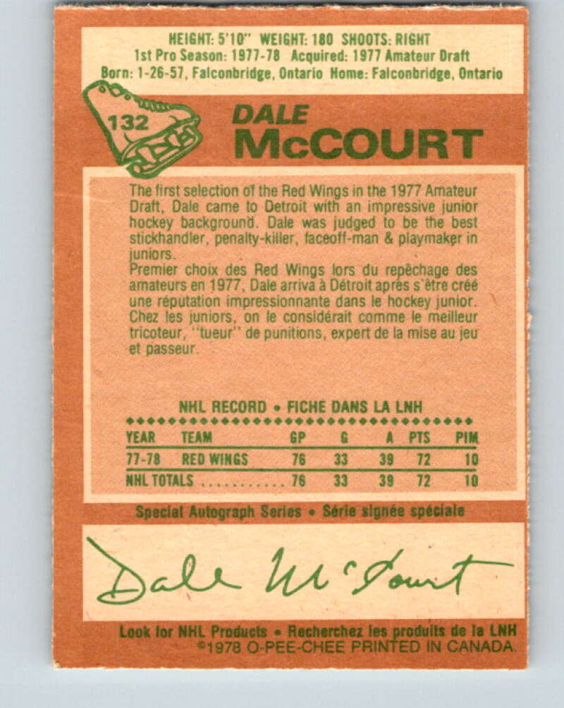 1978-79 O-Pee-Chee #132 Dale McCourt RC Rookie Red Wings  V22771