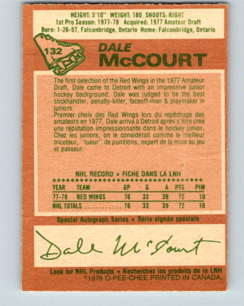 1978-79 O-Pee-Chee #132 Dale McCourt RC Rookie Red Wings  V22774