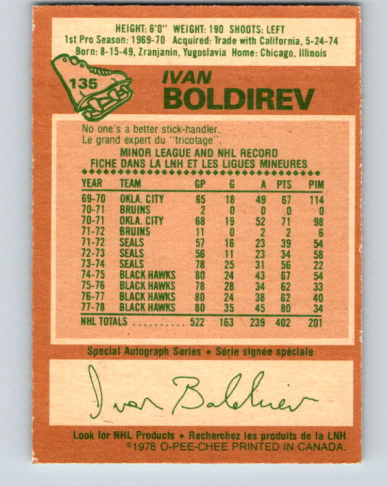 1978-79 O-Pee-Chee #135 Ivan Boldirev  Chicago Blackhawks  V22803