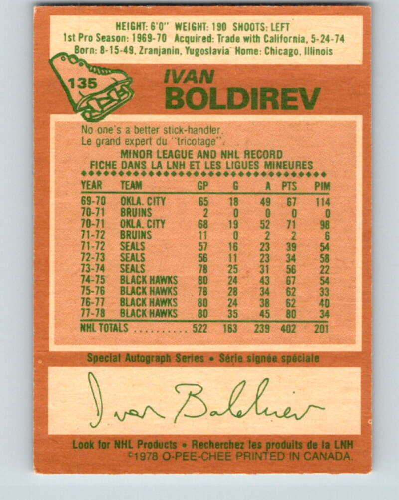 1978-79 O-Pee-Chee #135 Ivan Boldirev  Chicago Blackhawks  V22805