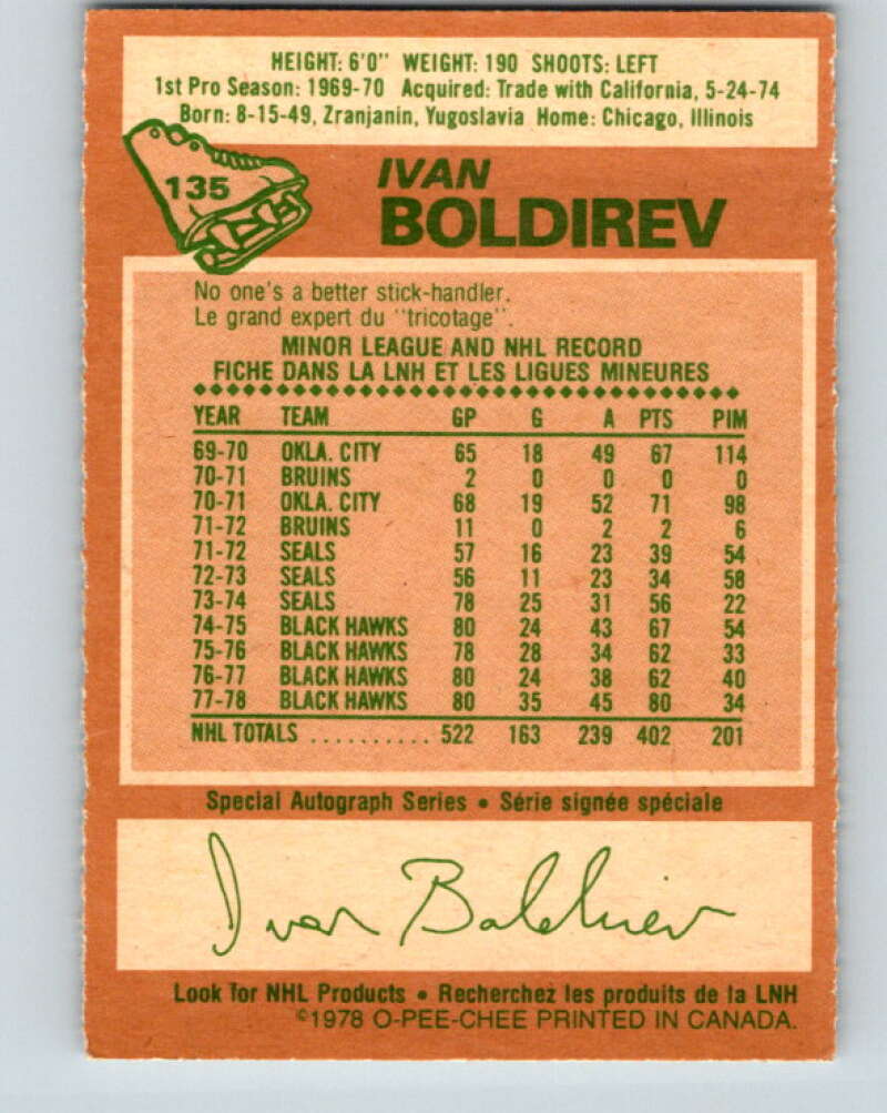 1978-79 O-Pee-Chee #135 Ivan Boldirev  Chicago Blackhawks  V22810