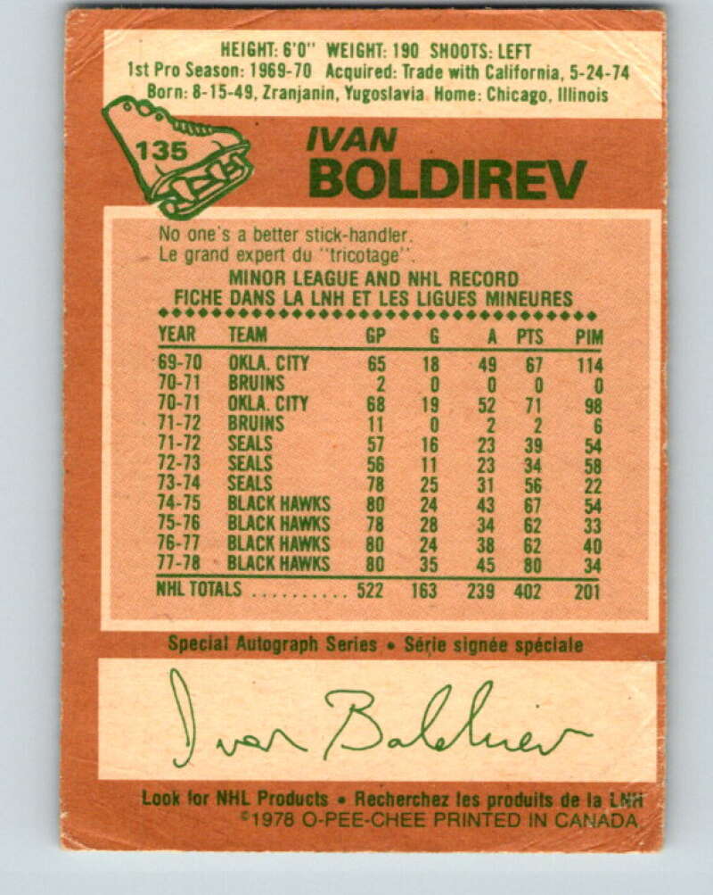 1978-79 O-Pee-Chee #135 Ivan Boldirev  Chicago Blackhawks  V22815